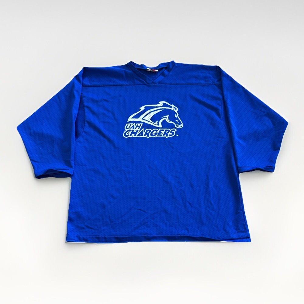 UAH Chargers Hockey Jersey Mens 2XL Blue Mesh Vintage‎ Alabama Huntsville